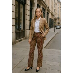 VTGRalph Lauren Paisley Corduroy Velvet Pants Womens 6P Brown Dark Academic